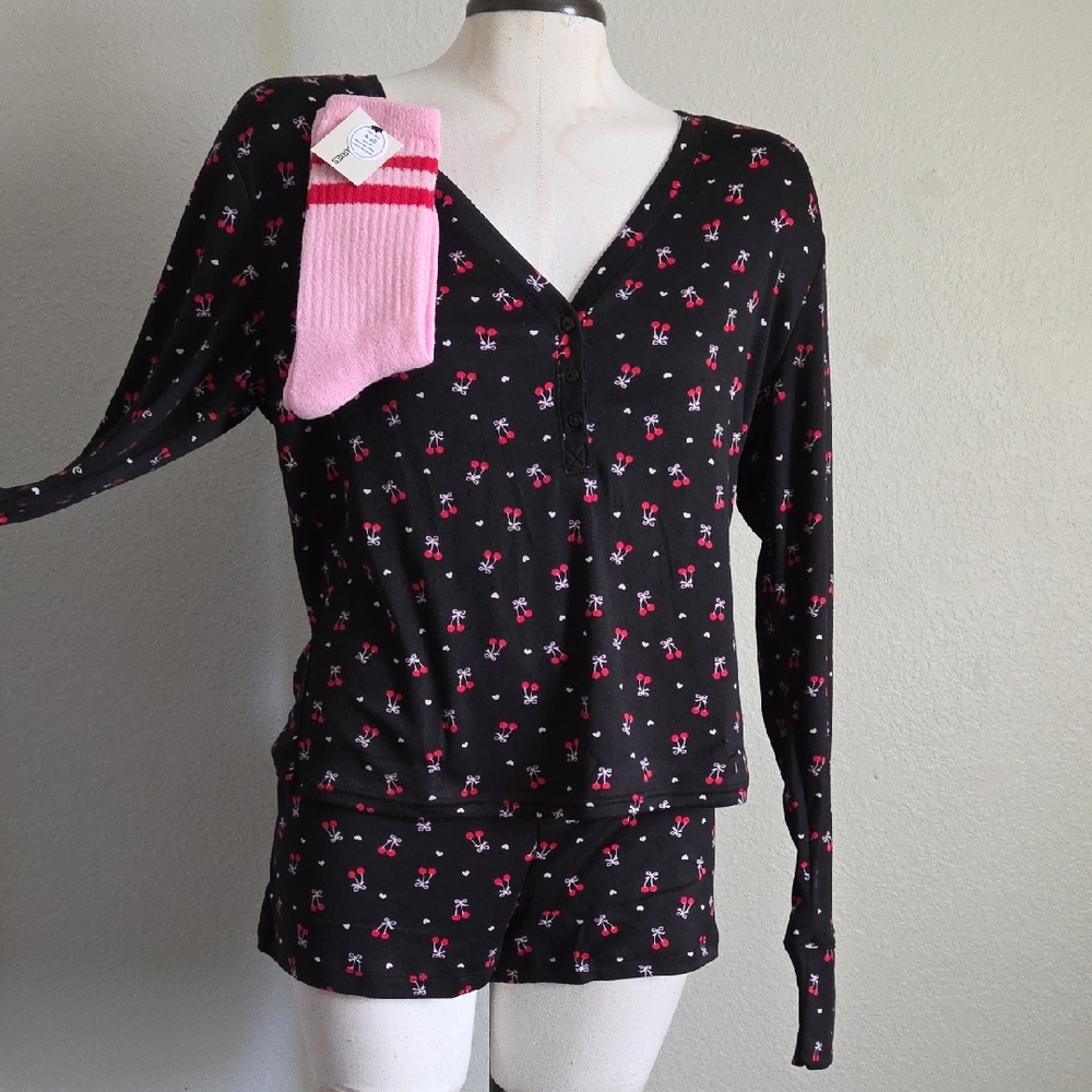 No Boundaries Charming Floral Black Shorts Pajama Set